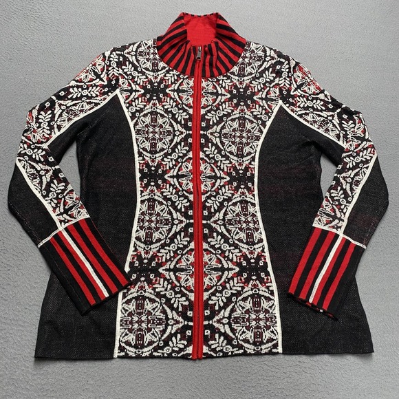 Icelandic Design Jackets & Blazers - Icelandic Design Sweater Womens Large Black Fair Isle Full Zip Mock Neck Ski